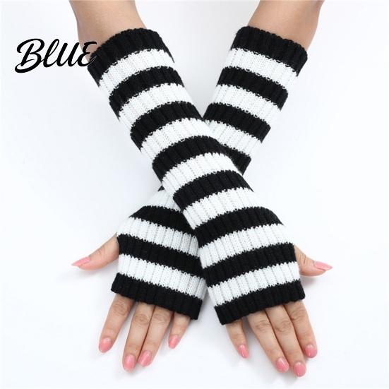 Stylish Half Finger Gloves Striped Knitted Arm Warmers for Women Fingerless Sleeves Soft Cycling Protectors Thermal Wrist Autumn Winter Fashion