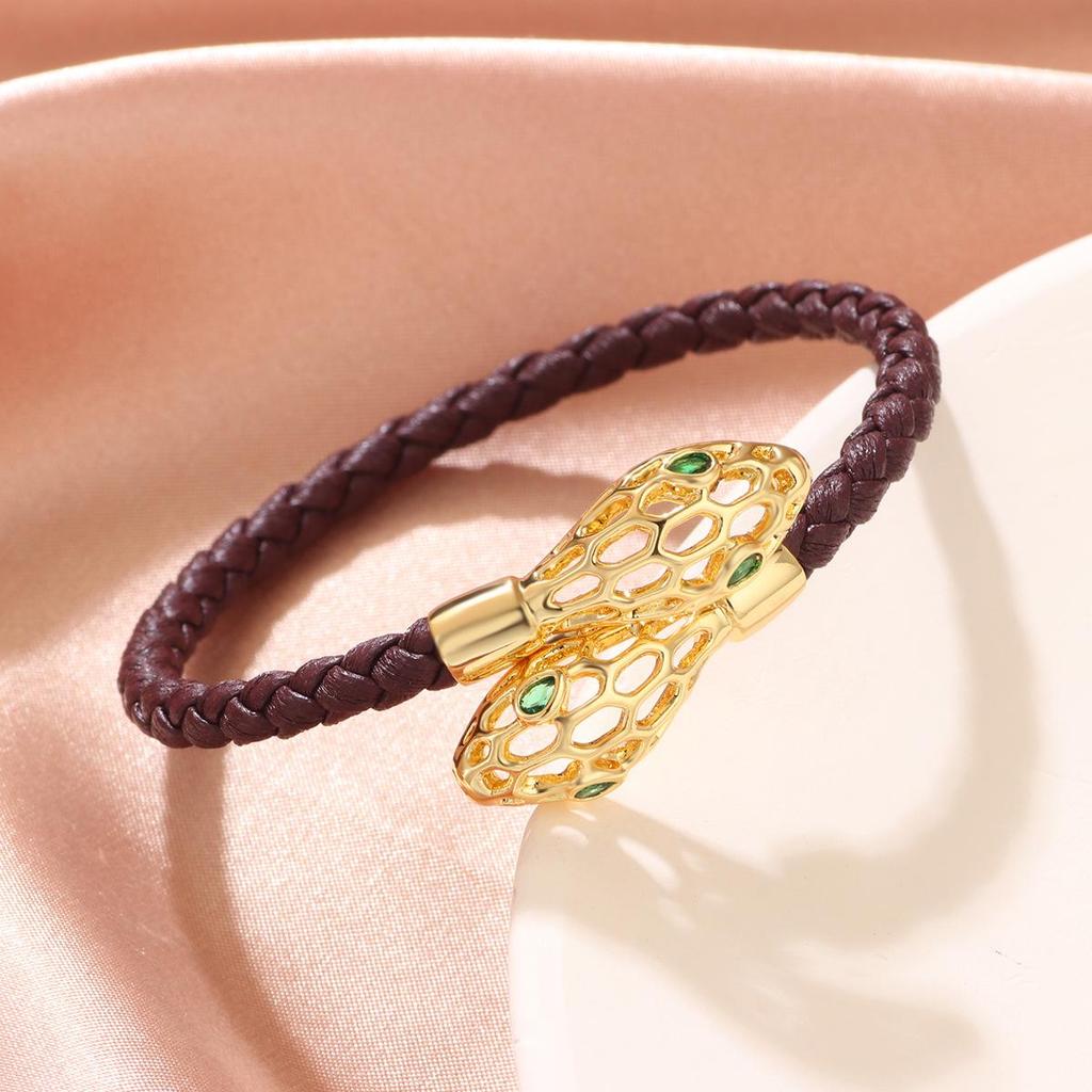 Exquisite Retro Snake Head Open Bangle: Fashionable Woven Bracelet