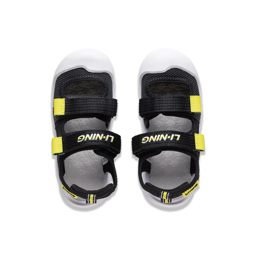 Li Ning Kids Synthetic Leather Letter Hollow Sandals Kids Sandals Black YKKU020-3