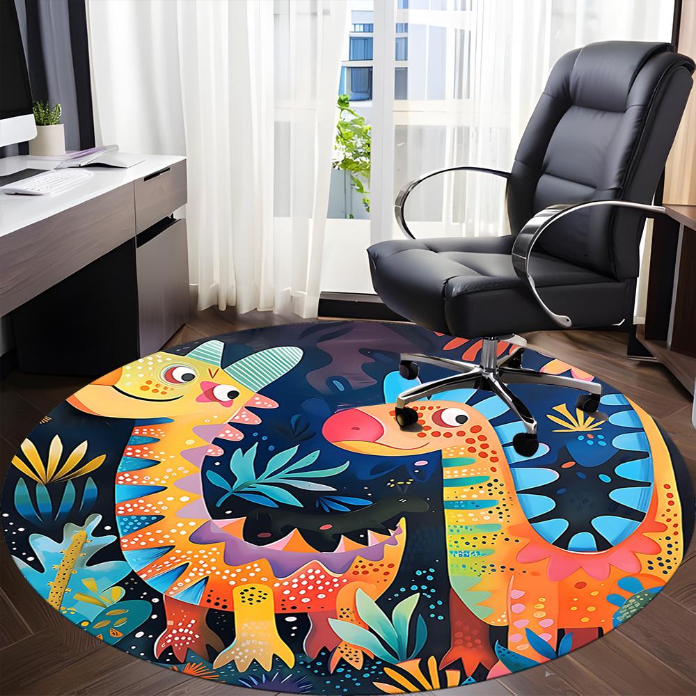 1pc Dino Friends Office Round Area Rug,  Mat Suitable ForOffice, Under Office Chairs Bedroom Living Room Home Decor, Room Deco