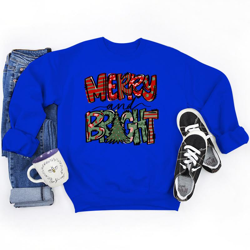 Christmas Merry And Bright Print Sweatshirts For Women