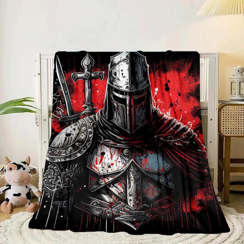Knights Templar Symbol Blanket Flannel Blanket for Bed, Sofa, Camping, Hiking, Picnic Essentials, Gift for Family Fan Gifts