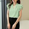 ZANZEA Women Casual V-Neck Ruffles Short Sleeve Elegant Blouse