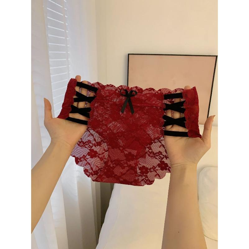 Lady Summer New Style Light Luxury Pure Desire Sexy Bowtie Hollow Net Gauze Briefs
