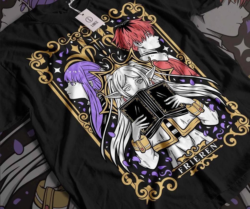 Anime Fan Art T-Shirt Frieren T-Shirt Beyond Journey's End Fern Stark Mädchen Anime Geschenke T-Shirt Anime Stil Baumwolle Kurzarm