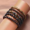 5Pcs/Set Black Gall Stone Volcanic Stone Wood Beads Multi-layer Men's Combination Elastic Bracelet For Couple Friends Jewelry