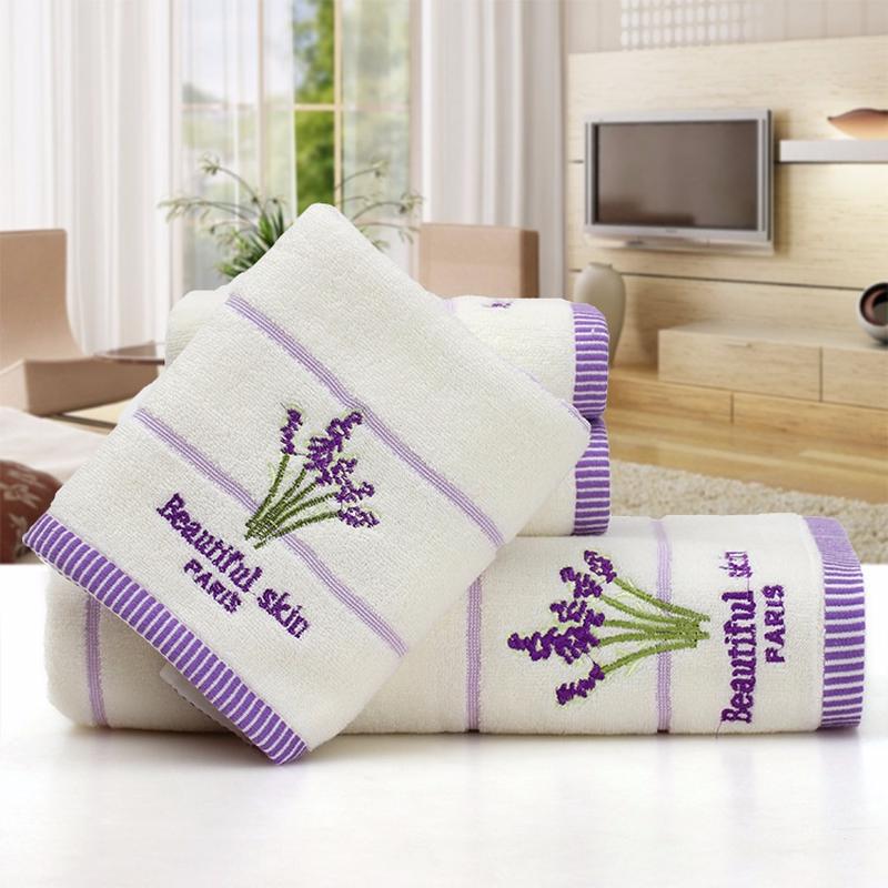 Hochwertiges Badetuch, Baumwolle, Stickerei, Lavendel, Aromatherapie, weiches Handtuch- und Lakenset, 34 x 74 cm