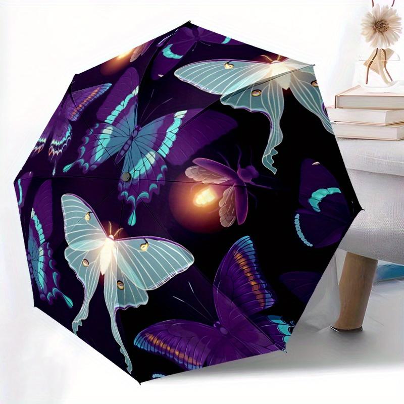 1pc Butterfly Night Light Automatic Open/close Folding Umbrella, Compact Portable Travel Umbrella, Perfect Birthday/Christmas, Cute Umbrella