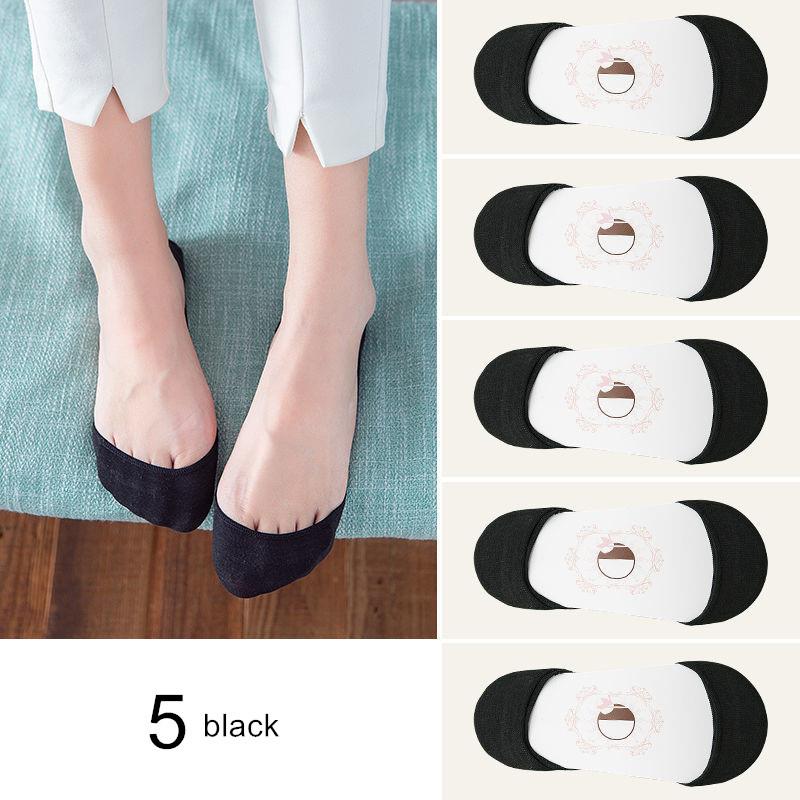 5 Pairs Thin Cotton Boat Socks for Women Shallow Mouth Summer Silicone Anti Slip Women's Ankel Socks for High Heels Shoes