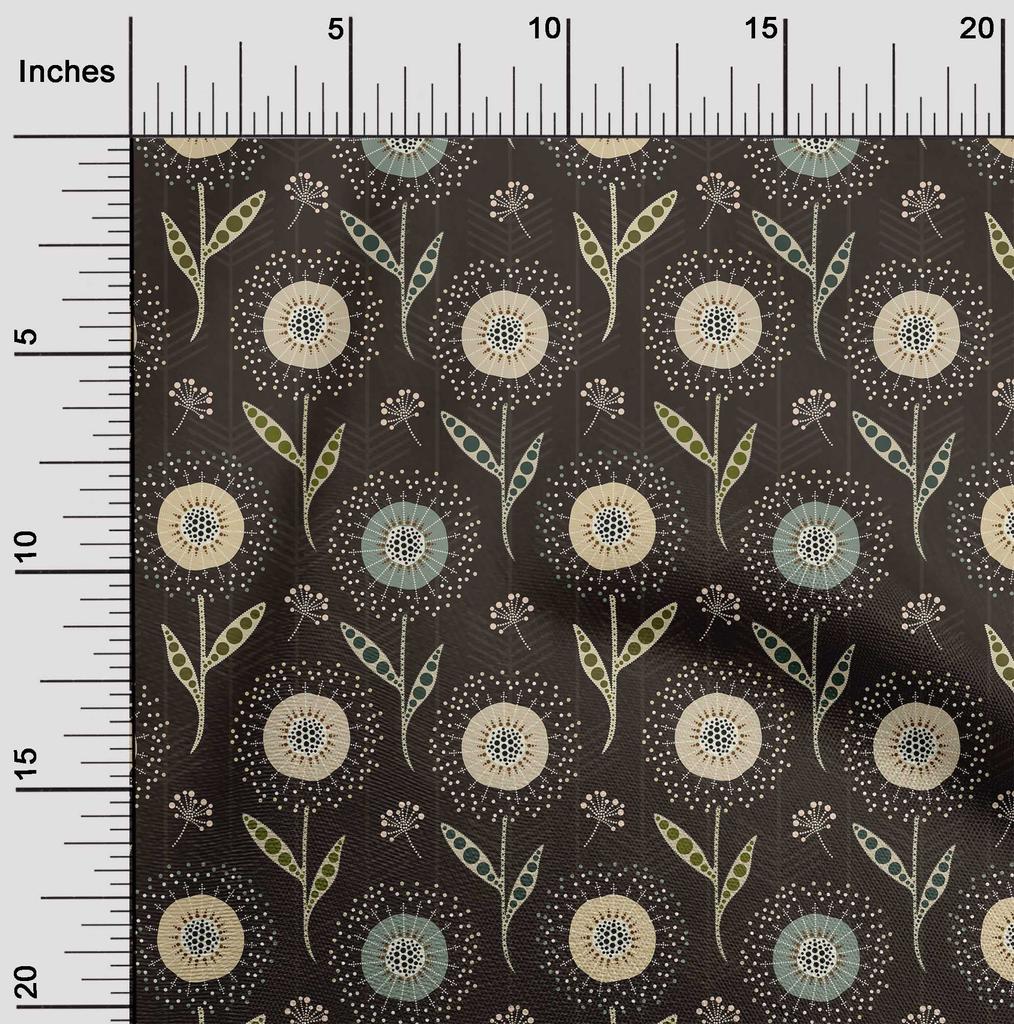 oneOone Cotton Poplin Brown Fabric Dotted Floral Diy Clothing Quilting Fabric Print Fabric By Yard 42 Inch