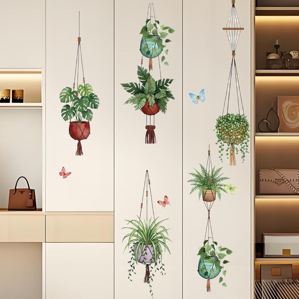 Fresh Green Potted Plants And Butterfly Ornaments For Bedroom, Cabinets, Living Room Background Beautification And Decoration Wall Stickers