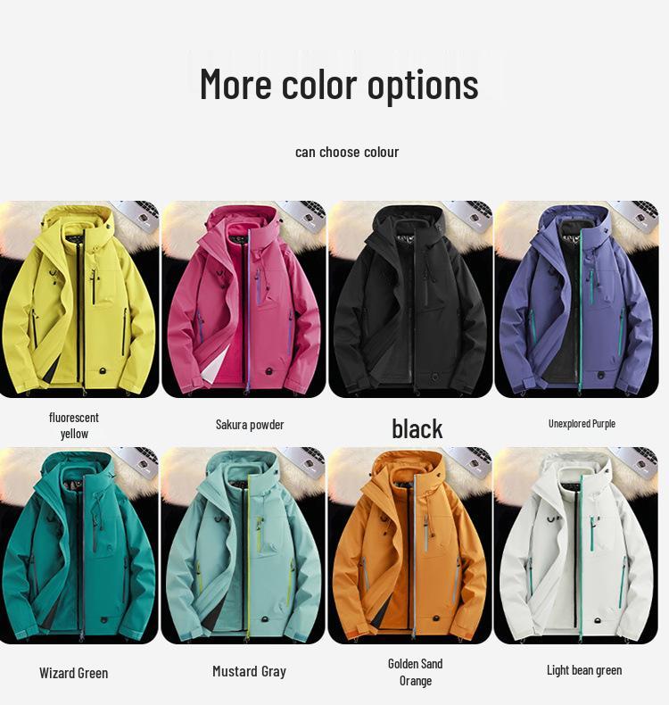 Couple's Three-in-One Hooded Windbreaker: Waterproof, Breathable, Loose-fit Ski & Hiking Jacket for Men and Women