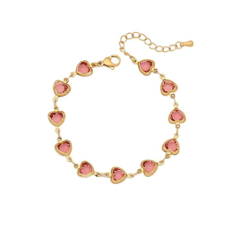 Gold Tone Multicolor Heart Crystal Bracelet Set – Dainty Colorful Romantic Jewelry for Women, Sweet Gift