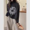 Women's European Retro High Neck Jacquard Sweater - Korean Style, Versatile, Loose Fit Knitwear