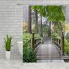 Landscapes Shower Curtains Wooden Bridge Forest Outdoor Natural Scenery Tree Leaves Plant Spring View Bathroom Decor Polyester