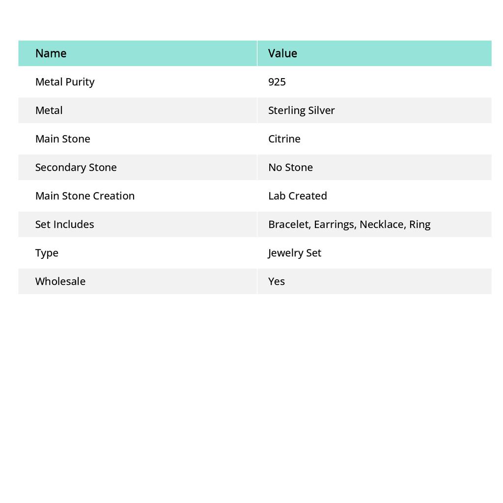 Natural Citrine Gemstone Handmade 925 Sterling Silver Jewelry Set I9z78