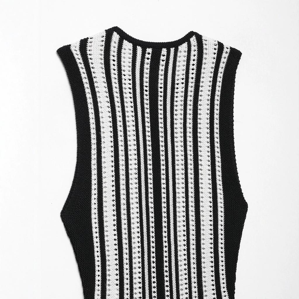 Women's Summer New French Retro Fashion Versatile Striped Sleeveless Knitted Long Dress