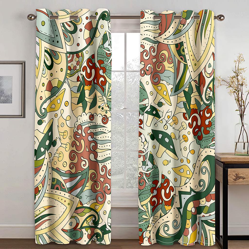 Visual Impact Dazzle Pattern Digital Printed Curtain Living Room Bedroom 90g Polyester Low Shading Curtain Fabric Two Panels