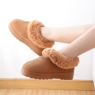 Fashion Whoholl Winter Warm Cotton Slippers Female Thick Faux Fur Plus Size Velvet Men's Indoor Home Slippers Warm Couple Shoes Woman