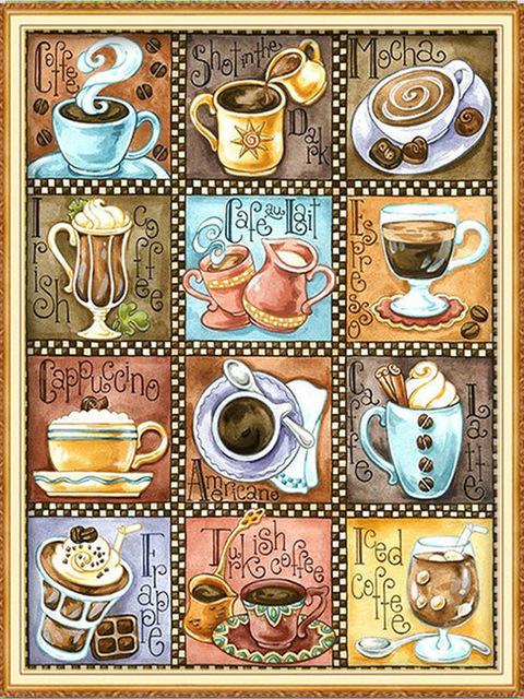 5D Diamond Painting Cup Full Square Round Mosaic Rhinestone Cross Stitch DIY Diamond Embroidery Coffee Wall Art