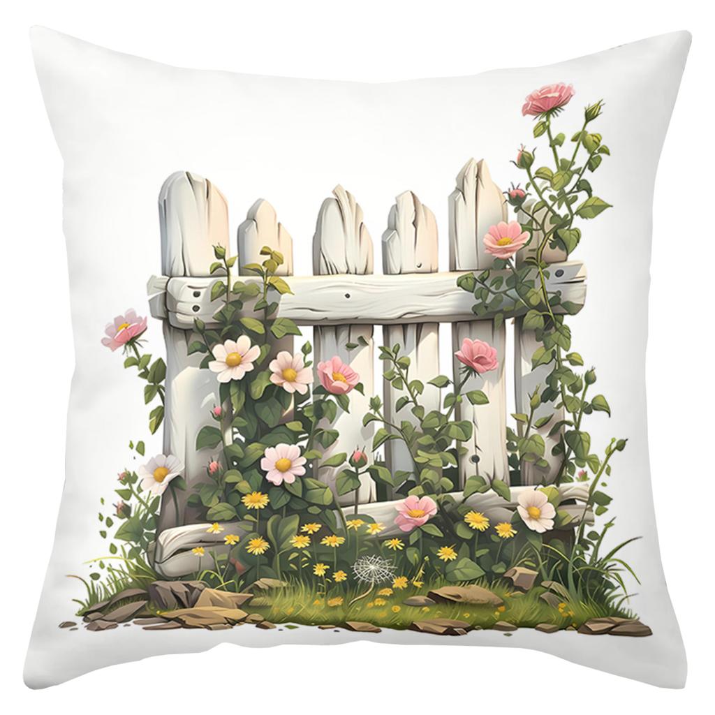 Floral Fence Pattern Decorative Throw Pillow Cushions Polyester Pillowcase, Sofa Decorative Cushion Cov Headboard Pillow