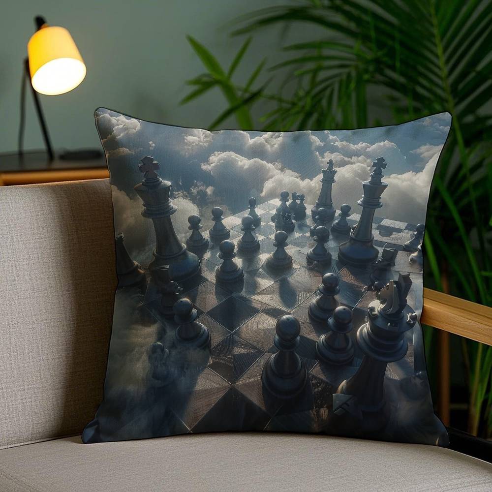 Classic Chess Pillow Case Office Sofa Dorm Chair Back Short Plush Double-sided Printing Home  Cushion Cover