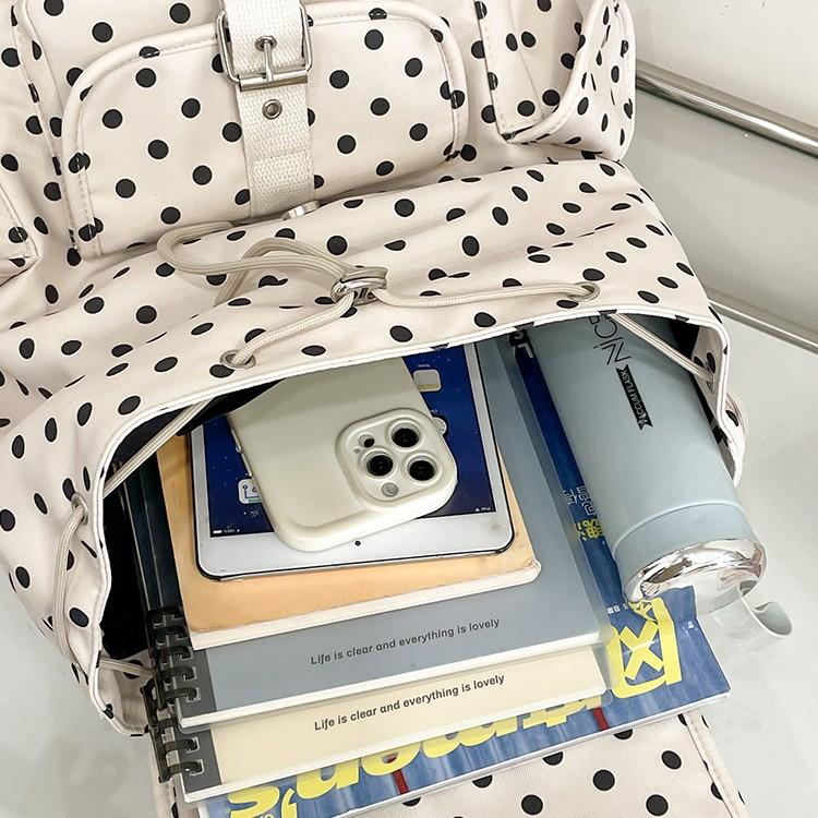Schultasche neue Jeans Koreanisches Nischen-Design Retro Japanischer Polka-Dot-Taschen-Rucksack Große Kapazität Baumwolle Lässige Tasche