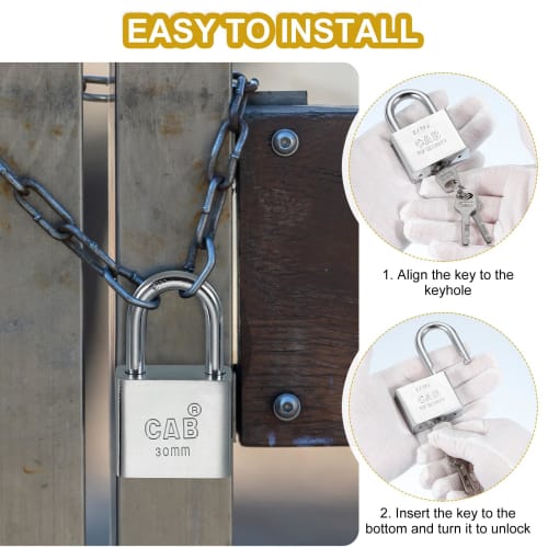 PATIKIL 1-Piece Padlock, 30 X 18 X 68mm, Stainless Steel, Rustproof, Waterproof, Compact, with 3 Keys, Anti-Theft, Secondary Lock, for Rooms, Outdoors