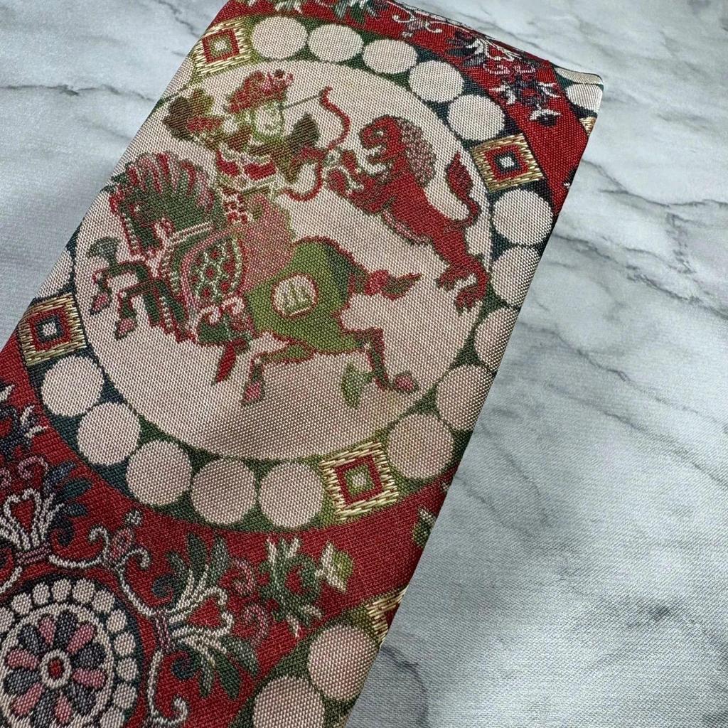Used TATSUMURA Tatsumura Textile Lion Hunt Pattern Nishiki Tie 100% Silk Japanese Pattern All-over Pattern Made In Japan