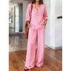 2026 New Women's Suit V-neck Long Sleeve Long Pants Solid Color Loose Casual Two-piece Set