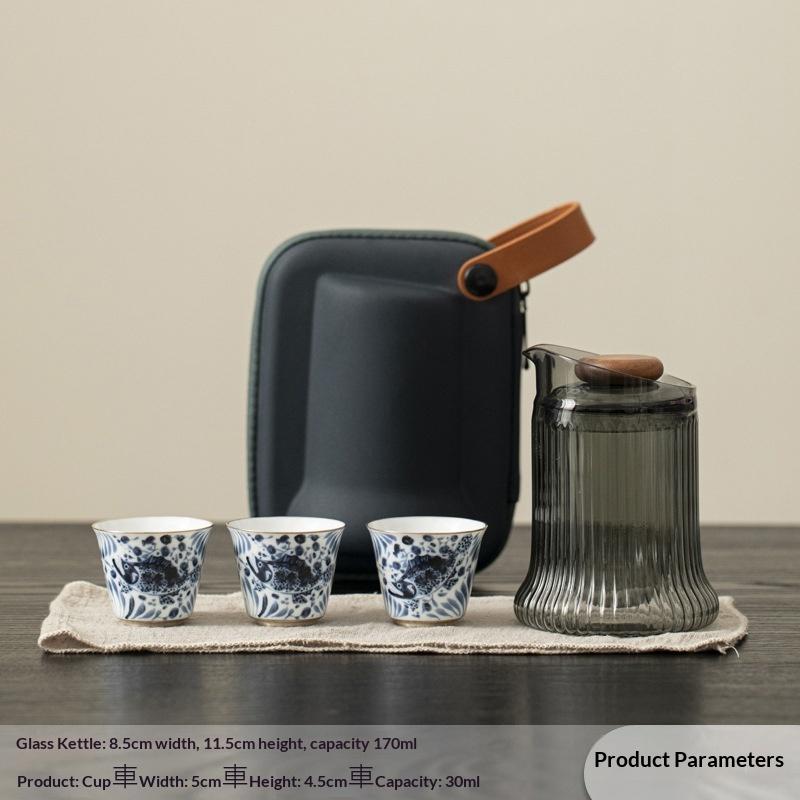 Quick-serve Fish and Algae Pattern Travel Tea Set Exquisite Ceramic Portable Quick-serve Cup Three Cups Ceramic Tea Set