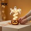 Halloween Ghost Pumpkin Decorations Yard Lamp, Resin Figurine with Warm LED Light, Small Figurines for Party Spooky Swirling On Base, Tabletop