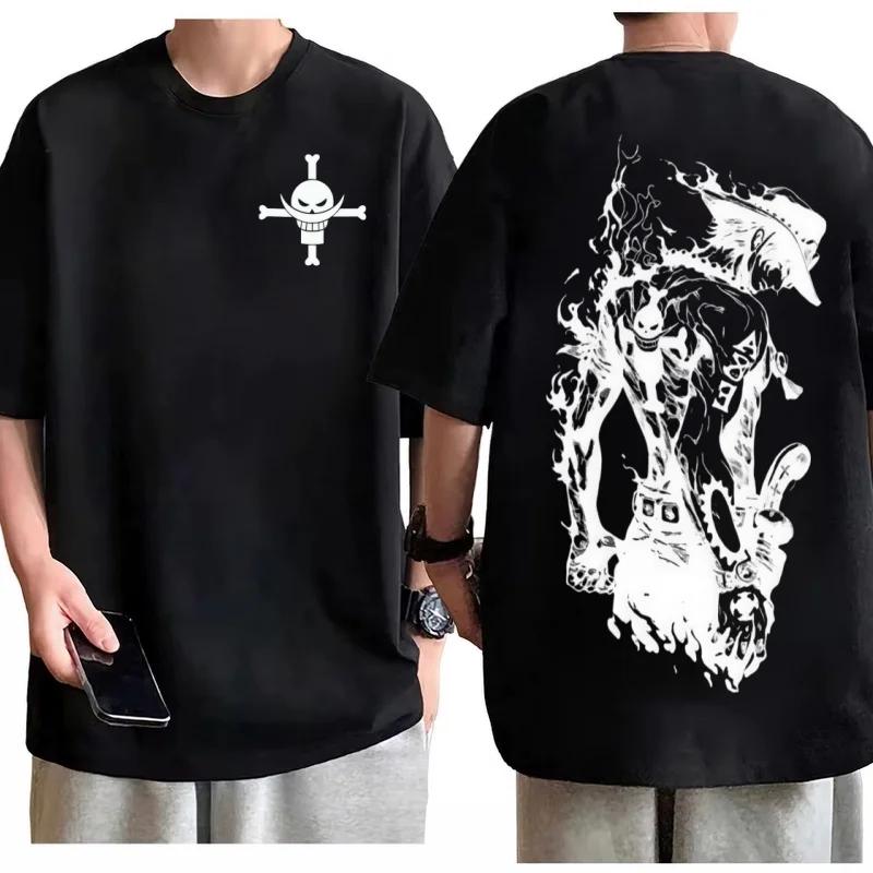 One Piece Portgas D Ace T-shirt Men Oversized Cotton Anime Graphic Tee Casual Streetwear Print Soft Breathable Loose Fit Top