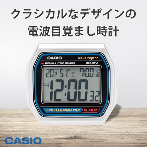 CASIO Wecker, Funkgesteuert, Temperatur und Luftfeuchtigkeit, Datum, Wochentag, Elektronischer Ton, Alarm, Schlummerfunktion, Licht, Silber, DQD-851J-8JF