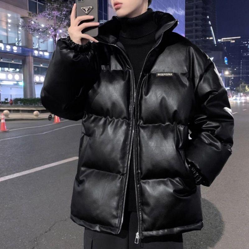 Americanstyle High Street Pu Leather Cotton-padded Jacket Men Bread Suit Winter Thickened Warm Stand Collar Leather Cotton-padded Jacket Couple's Coat