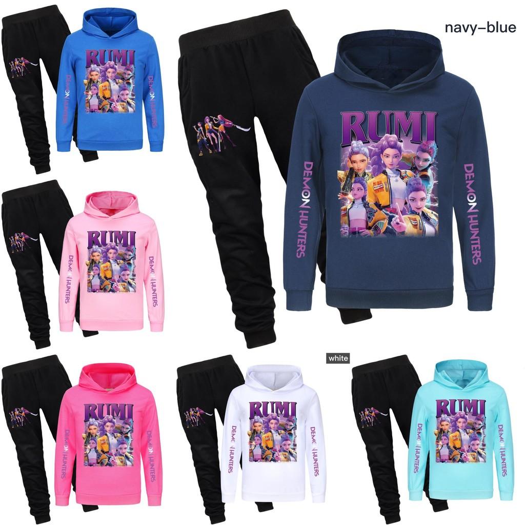Kpop Demon Hunters Pattern Children Hoodie And Pants Set With Cartoon Print For Winter And Spring Play