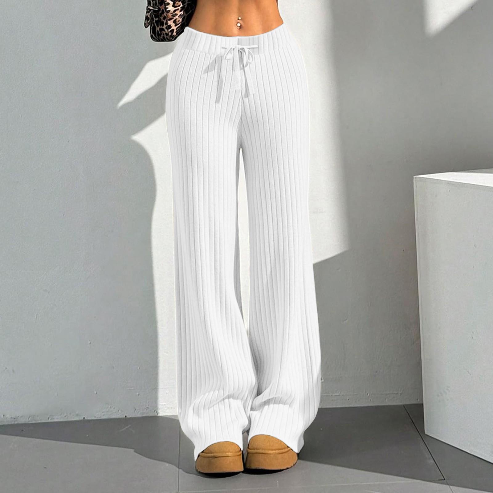 

Women s Fashion Casual Wide Leg Comfort Elastic Drawstring High Waist Striped Straight Pants M
