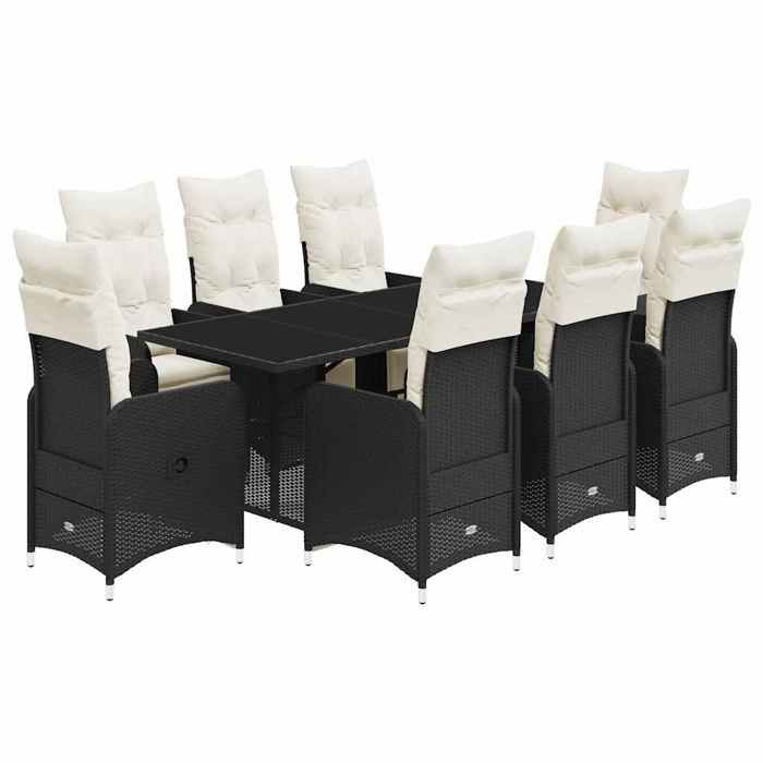 VidaXL Ensemble de bistro de jardin 9 pcs coussins noir poly rotin 3277142
