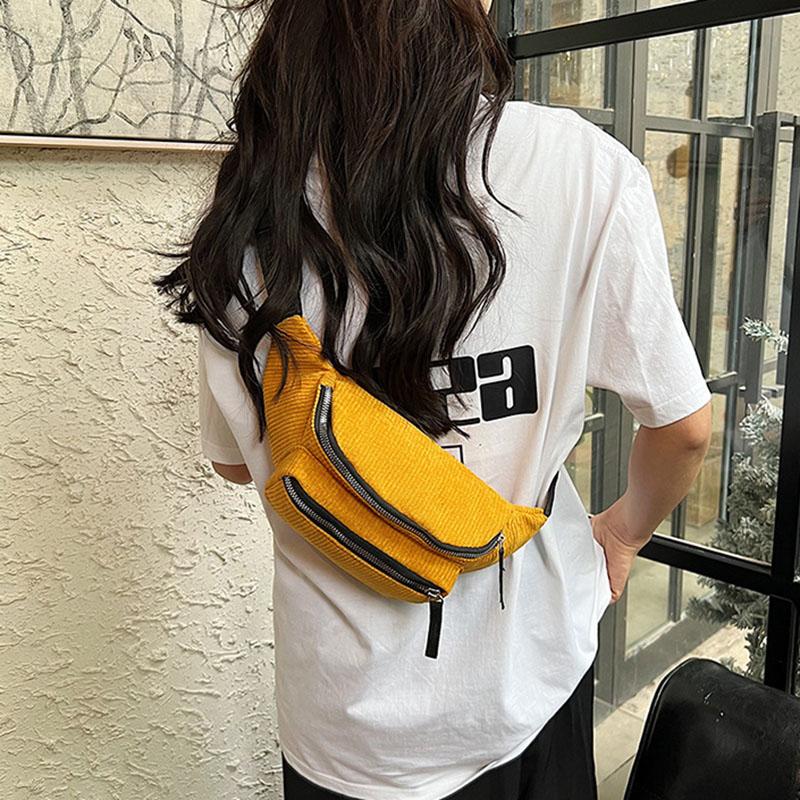 Belt Bag Women's Corduroy Cloth Solid Close-fitting Chest Bag Outdoor Fashion Casual Sports Crossbody Bag