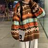 Men's New Style Jacquard Sweater for Autumn and Winter Vintage Japanese-style Crewneck Warm Loose Couples' Knitted Top