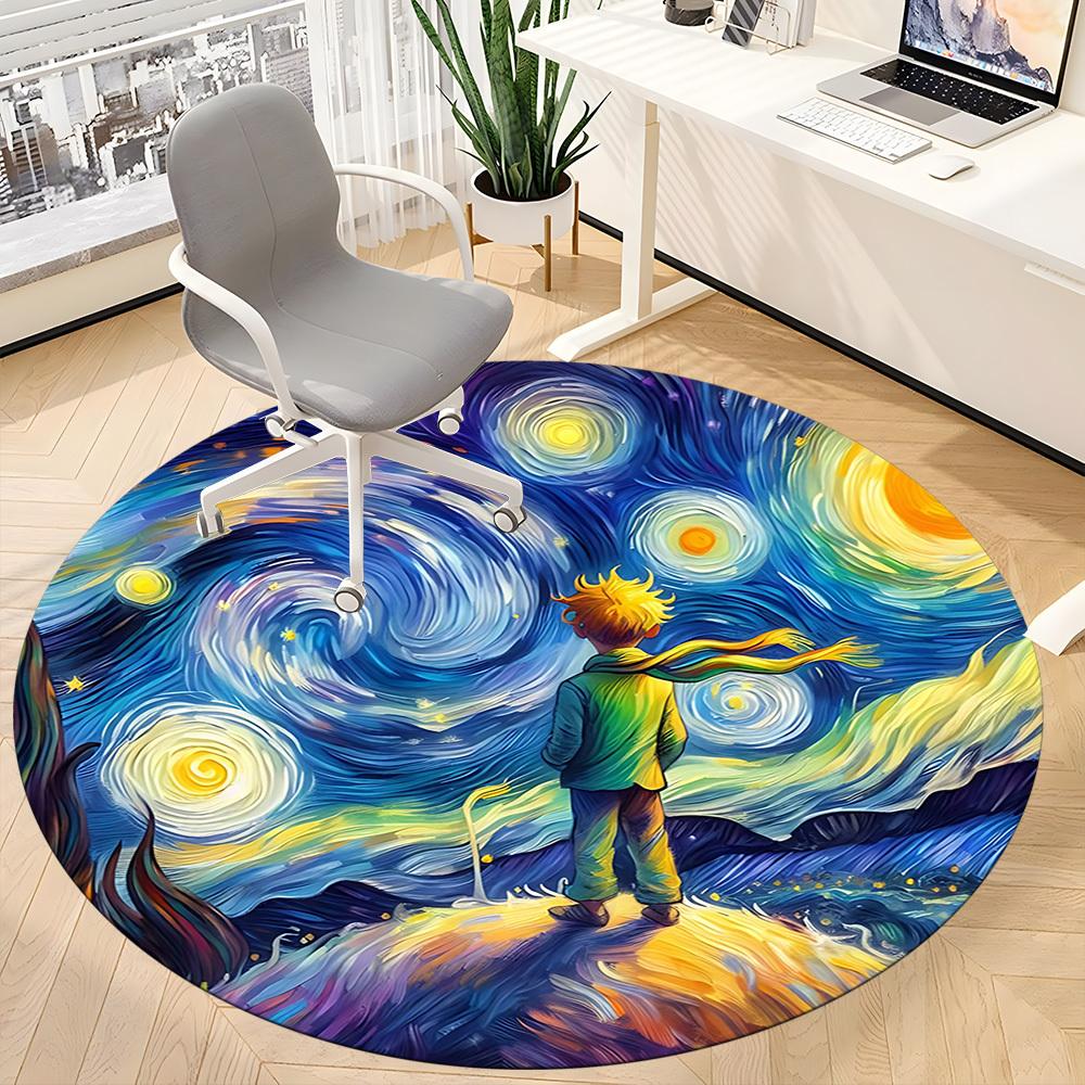 1pc Little Prince Starry Night Whimsy Office Round Area Rug, Indoor Mat Suitable For Office, Under Office Chairs Bedroom Living Room Home Decor