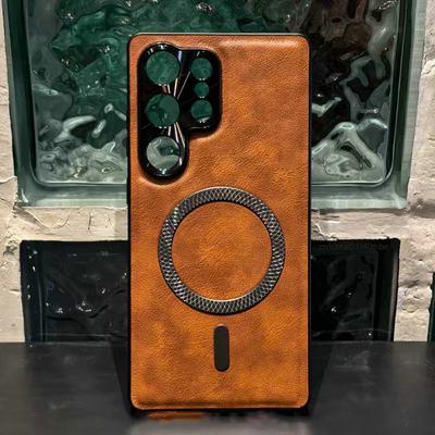 Custodia Magnetica in Pelle Crazy Horse Retrò per Samsung Galaxy S25 S24 S23 S22 S21 Ultra Per MagSafe Copertura Semplice con Texture in Pelle