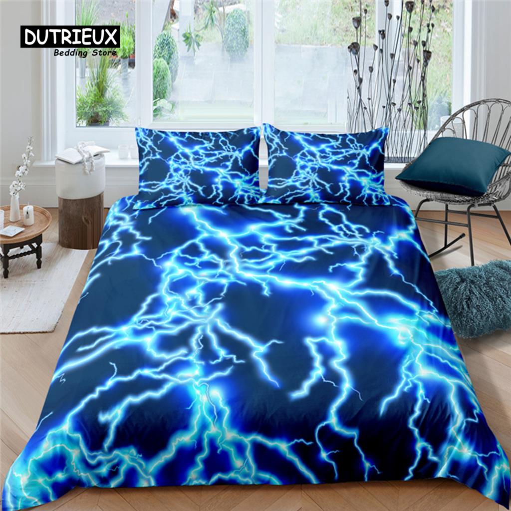 Luxury 3D Lightning Marble Print Home Living Comfortable Duvet Cover Pillowcase Kids Bedding Set Queen And King Eu/Us/Au/Uk Size
