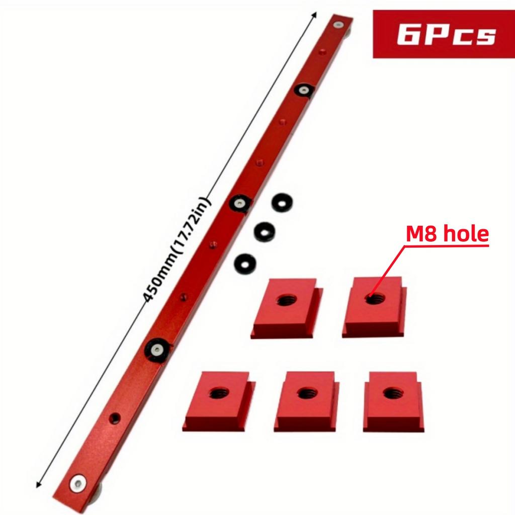 6pcs T Track Miter Bar Slider Kit, Aluminium Alloy T-Slider T Slot Miter Track Jig Table Saw Gauge Rod T Slot Miter Gauge Slider