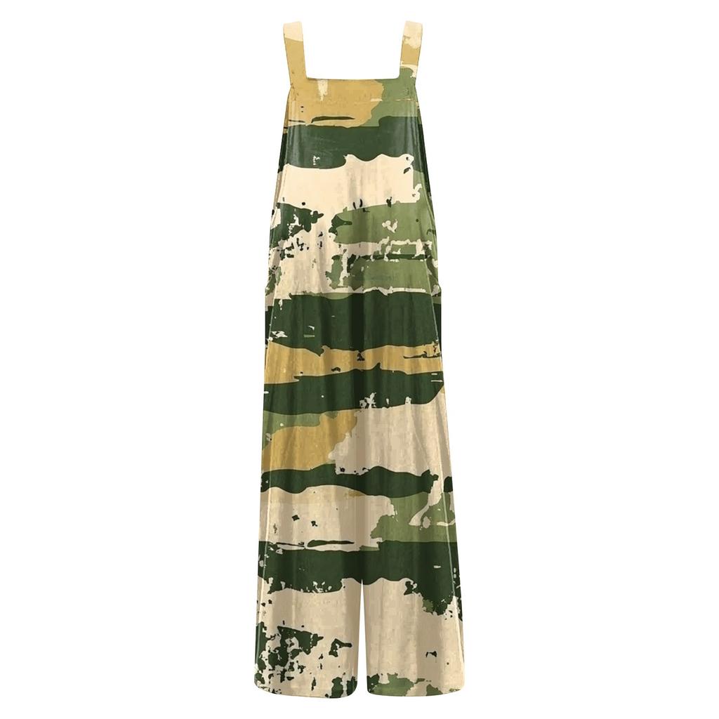 Womens Casual Overalls Jumpsuits Adjustable Straps Sleeveless Print Comfy Rompers With Pocket