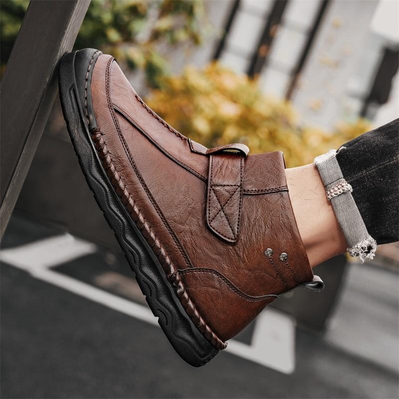 Men's Leather Boots Zipper High Top Casual Shoes Sneakers 39-48