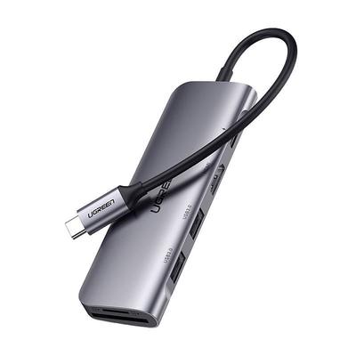 6w1 HUB-Adapter USB-C - HDMI USB-A USB-C PD czytnik SD TF - szary
