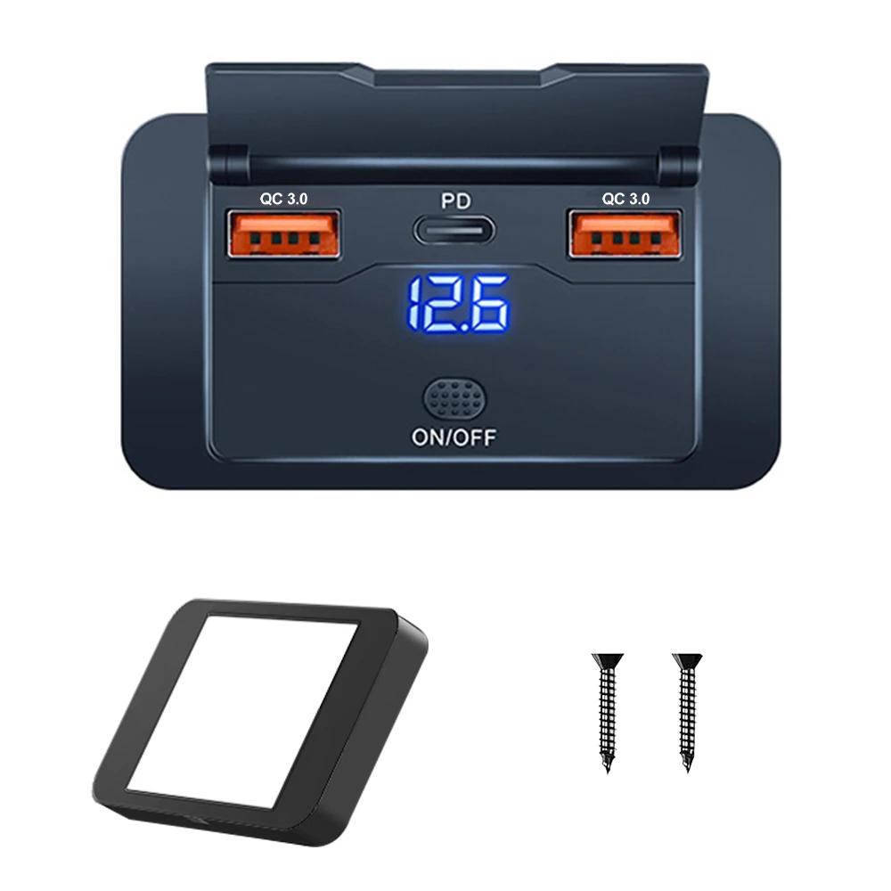 12/24V Dual PD USB C Adapters Outlet Car Charging Port Socket Wall Mount Accessories for Boat Marine Campers RV Truck Golf Cart