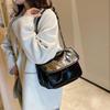 Fashion Shoulder Bag for Women PU Leather Chains Armpit Black Solid Color Messenger Bag Flap Handbags