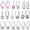 Original 100% 925 Sterling Silver Charm Double Hoop Earrings Heart Shaped Pendants Earrings For Women Elegant Party Jewelry Gift